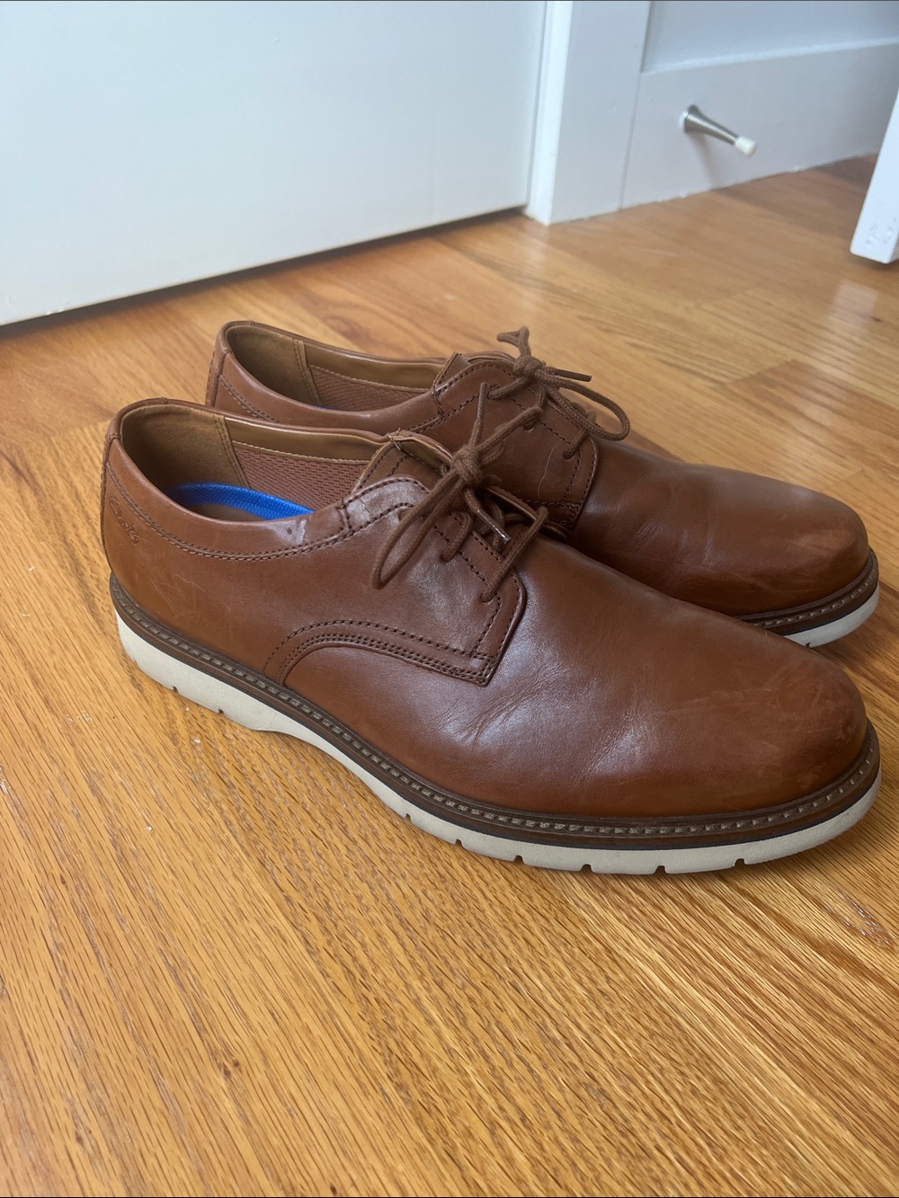 Clarks Brown Leather Derby Shoes with White Sole